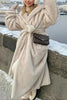 Load image into Gallery viewer, Grey Beige Long Shearling Fur with Belt Women&#39;s Coat