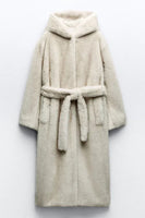 Load image into Gallery viewer, Grey Beige Long Shearling Fur with Belt Women&#39;s Coat
