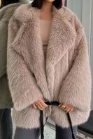 Load image into Gallery viewer, Grey Brown Midi Notched Lapel Shaggy Faux Fur Women&#39;s Coat