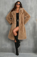Load image into Gallery viewer, Women Camel  Notched Lapel Long Faux Fur Long Shaggy Coat