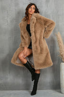 Load image into Gallery viewer, Camel  Notched Lapel Long Faux Fur Long Shaggy Women Coat