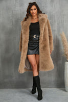 Load image into Gallery viewer, Camel  Notched Lapel Long Faux Fur Long Shaggy Women Coat