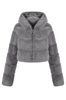 Load image into Gallery viewer, Black Fluffy Faux Fur Zip Up Short Coat