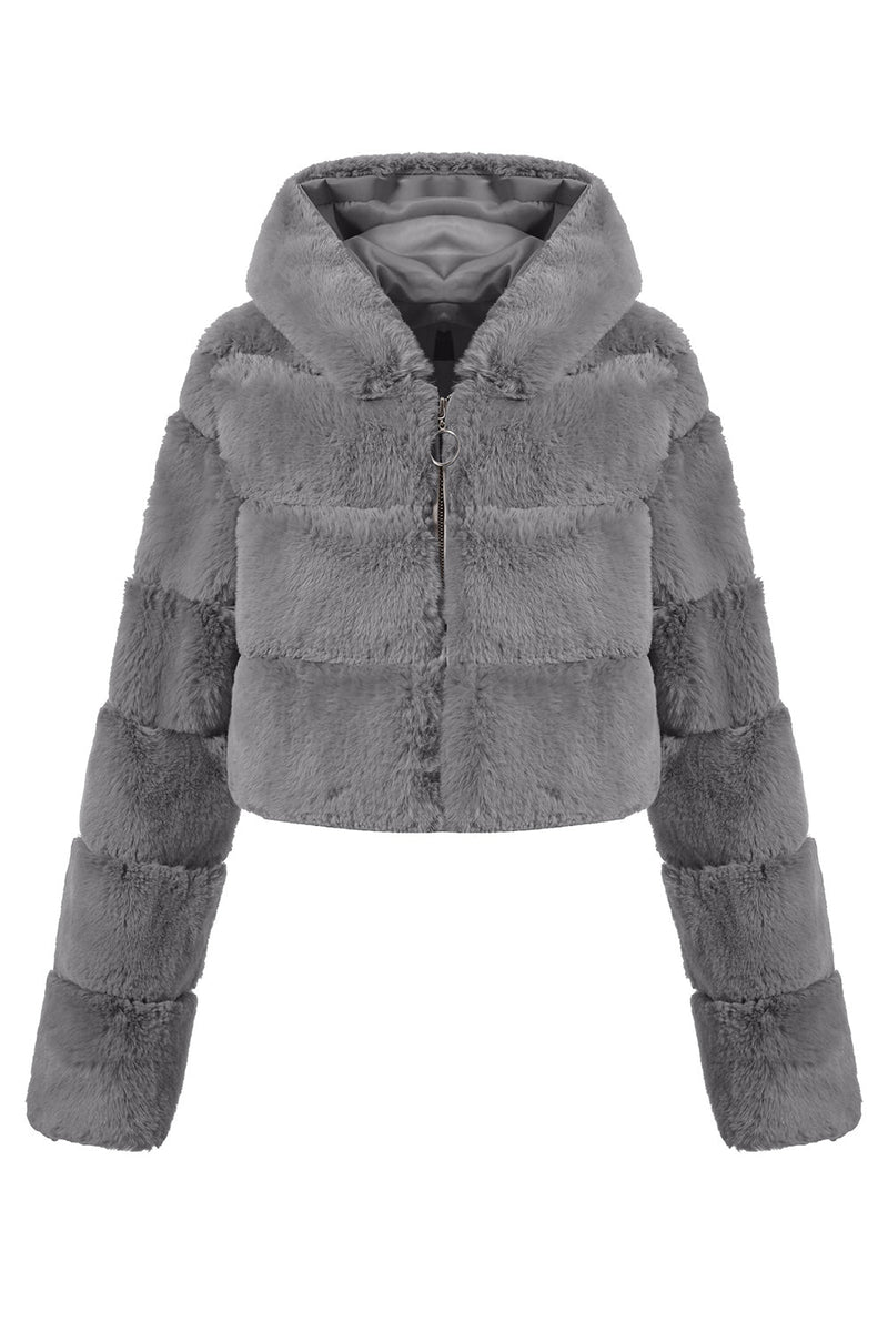 Load image into Gallery viewer, Black Fluffy Faux Fur Zip Up Short Coat