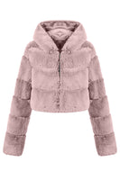 Load image into Gallery viewer, Black Fluffy Faux Fur Zip Up Short Coat