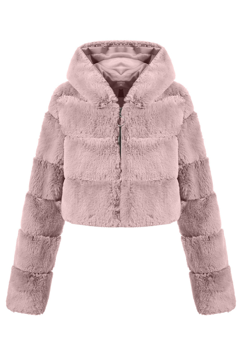 Load image into Gallery viewer, Black Fluffy Faux Fur Zip Up Short Coat
