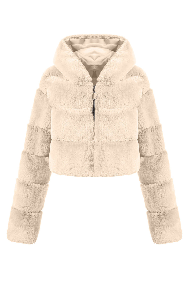 Load image into Gallery viewer, Black Fluffy Faux Fur Zip Up Short Coat