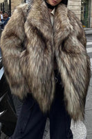 Load image into Gallery viewer, Brown Fluffy Faux Fur Long Sleeve Open Front Short Coat