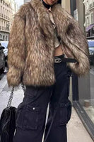 Load image into Gallery viewer, Brown Fluffy Faux Fur Long Sleeve Open Front Short Coat