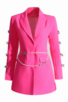 Load image into Gallery viewer, Fuchsia Peak Lapel Women Blazer with Pearl Belt