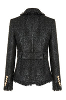 Load image into Gallery viewer, Black Tweed Notched Lapel Women Jacket with Belt