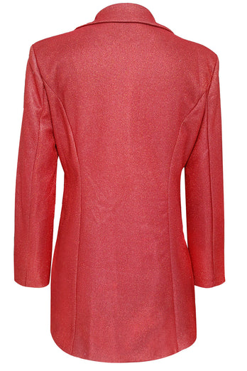 Glitter Pink Notched Lapel Women Blazer