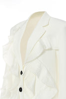 Load image into Gallery viewer, White Notched Lapel Women Blazer With Ruffles