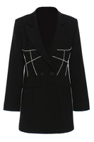 Load image into Gallery viewer, Black Peak Lapel Women Blazer with Beading