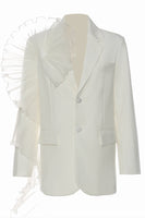 Load image into Gallery viewer, White Notched Lapel Women Blazer with Ruffles