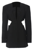 Load image into Gallery viewer, Black Slim Fit Cut-out Women Collarless Blazer