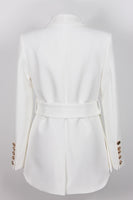 Load image into Gallery viewer, Black Shawl Lapel Double Breasted Long Women Blazer with Belt