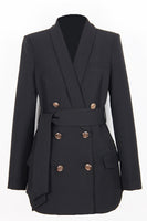 Load image into Gallery viewer, Black Shawl Lapel Double Breasted Long Women Blazer with Belt