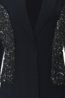 Load image into Gallery viewer, Sparkly Navy Peak Lapel Women Blazer with Fringes