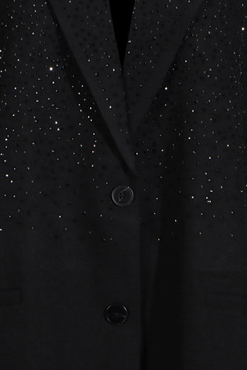 Sparkly Black Notched Lapel Women Blazer with Beading