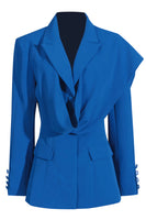 Load image into Gallery viewer, Royal Blue Asymmetrical Notched Lapel Women Blazer