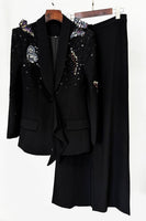 Load image into Gallery viewer, Black Shawl Lapel 2 Pieces Women Suits with Butterflies