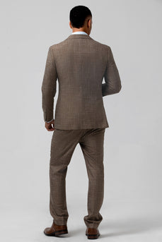 Brown Plaid 3 Pieces Peak Lapel Men's Wedding Party Suits