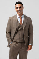 Load image into Gallery viewer, Brown Plaid 3 Pieces Peak Lapel Men&#39;s Wedding Party Suits