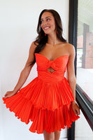 Load image into Gallery viewer, Fuchsia A-Line Strapless Hollow Out Tiered Ruched Short Prom Dress