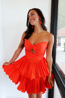 Load image into Gallery viewer, Fuchsia A-Line Strapless Hollow Out Tiered Ruched Short Prom Dress
