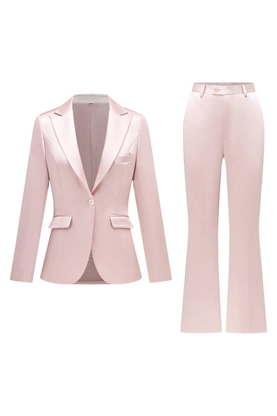 Women Grey Pink Peak Lapel Satin Slim Fit Suits for Party