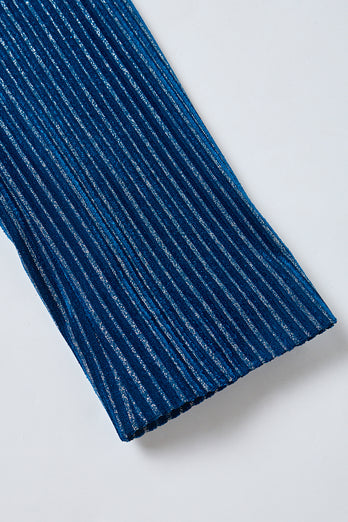 Ink Blue Notched Lapel Stripes Women Party Suits