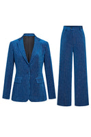 Load image into Gallery viewer, Ink Blue Notched Lapel Stripes Women Party Suits