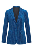 Load image into Gallery viewer, Ink Blue Notched Lapel Stripes Women Party Suits