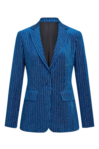 Ink Blue Notched Lapel Stripes Women Party Suits
