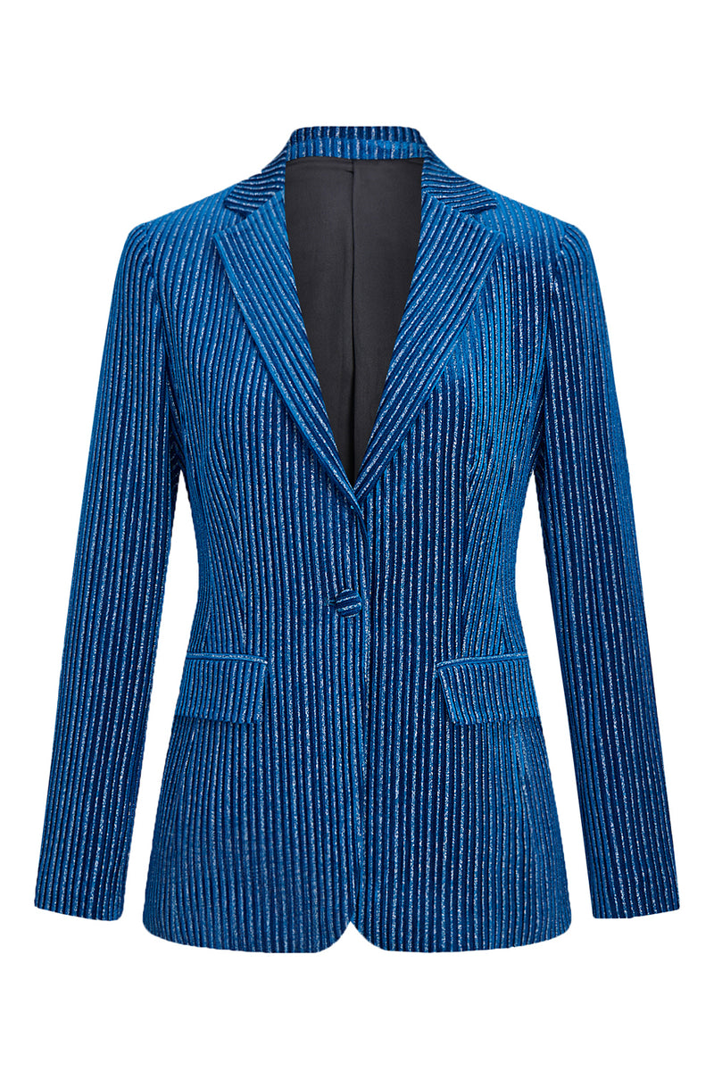 Load image into Gallery viewer, Ink Blue Notched Lapel Stripes Women Party Suits