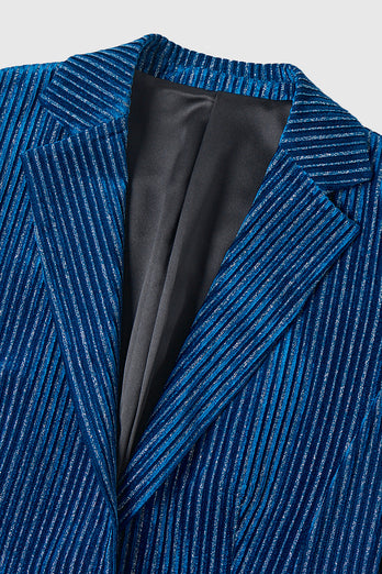 Ink Blue Notched Lapel Stripes Women Party Suits