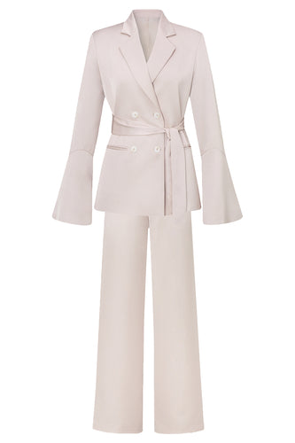 Champagne Notched Lapel Women Party Suits with Belt