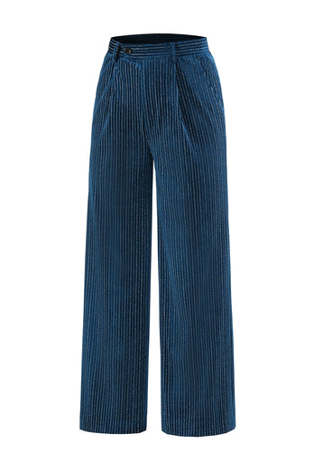 Peacock Blue Stripe Notched Lapel 2 Pieces Women Party Suits with Belt