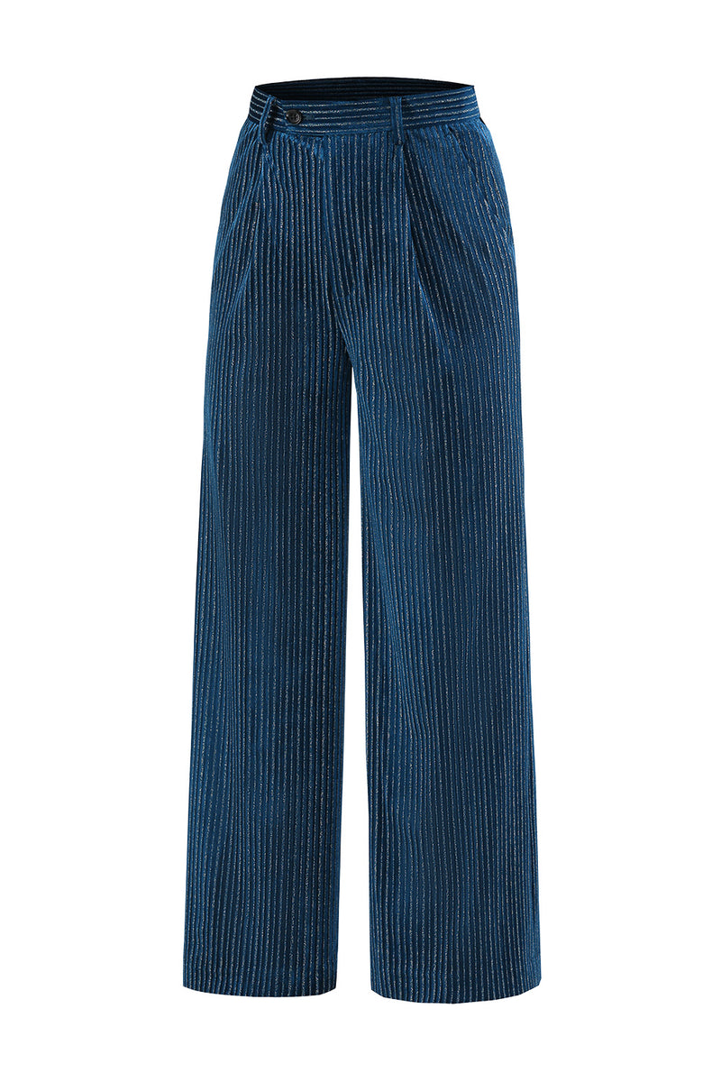 Load image into Gallery viewer, Peacock Blue Stripe Notched Lapel 2 Pieces Women Party Suits with Belt