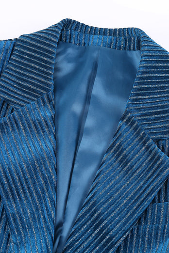Peacock Blue Stripe Notched Lapel 2 Pieces Women Party Suits with Belt