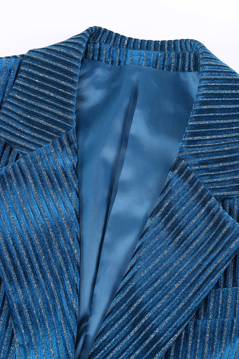 Load image into Gallery viewer, Peacock Blue Stripe Notched Lapel 2 Pieces Women Party Suits with Belt