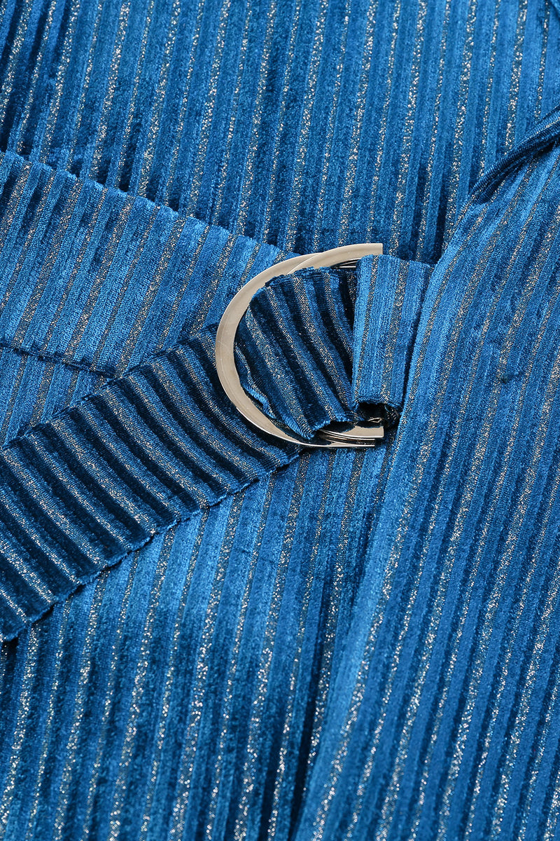 Load image into Gallery viewer, Peacock Blue Stripe Notched Lapel 2 Pieces Women Party Suits with Belt