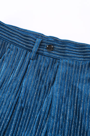 Peacock Blue Stripe Notched Lapel 2 Pieces Women Party Suits with Belt