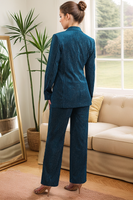 Load image into Gallery viewer, Peacock Blue Stripe Notched Lapel 2 Pieces Women Party Suits with Belt