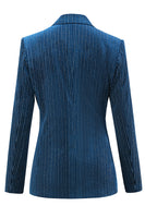 Load image into Gallery viewer, Peacock Blue Stripe Notched Lapel 2 Pieces Women Party Suits with Belt