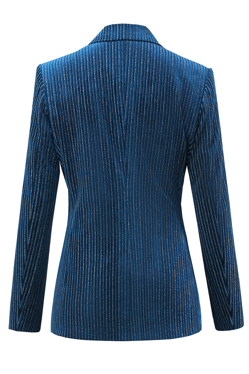 Load image into Gallery viewer, Peacock Blue Stripe Notched Lapel 2 Pieces Women Party Suits with Belt