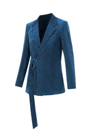 Load image into Gallery viewer, Peacock Blue Stripe Notched Lapel 2 Pieces Women Party Suits with Belt