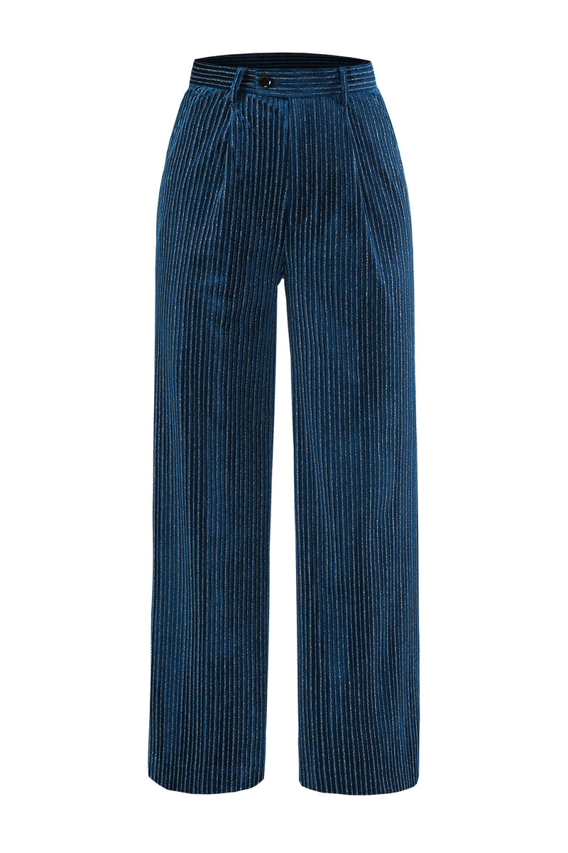 Load image into Gallery viewer, Peacock Blue Stripe Notched Lapel 2 Pieces Women Party Suits with Belt