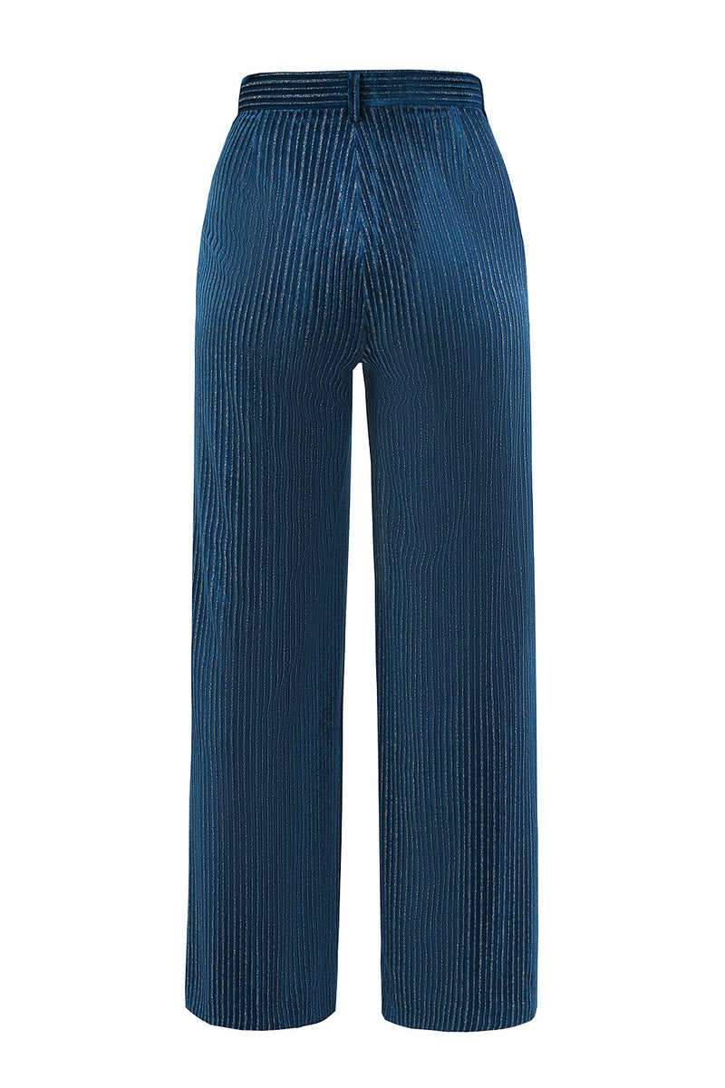 Load image into Gallery viewer, Peacock Blue Stripe Notched Lapel 2 Pieces Women Party Suits with Belt